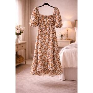Love the Label Floral High Low Maxi Dress Empire Waist Pockets Boho Romantic Fun